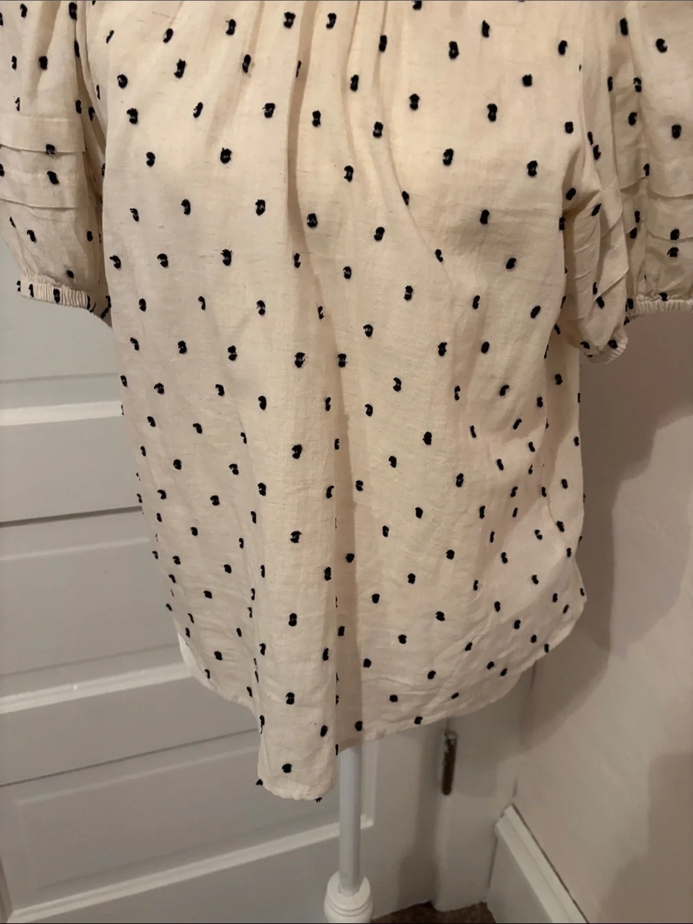Madewell Ivory Blouse with Black Dot Embroidery